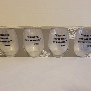 "Trust Me, ..." Wine Collection Set Of 4 Stemless Wine Glasses - NIB